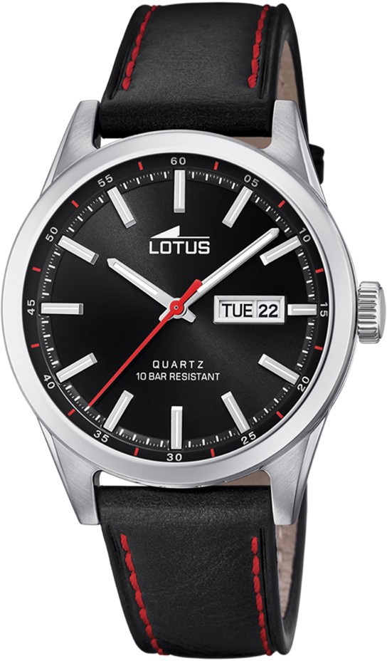 LOTUS MEN'S BLACK CLASSIC STEEL LEATHER WATCH BRACELET 18671/4