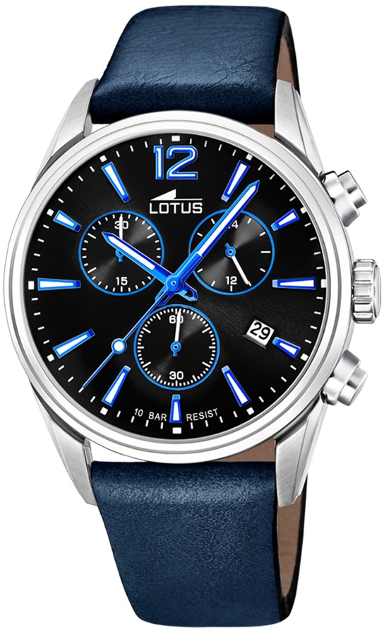 LOTUS MEN'S BLACK CHRONO LEATHER WATCH BRACELET 18691/6