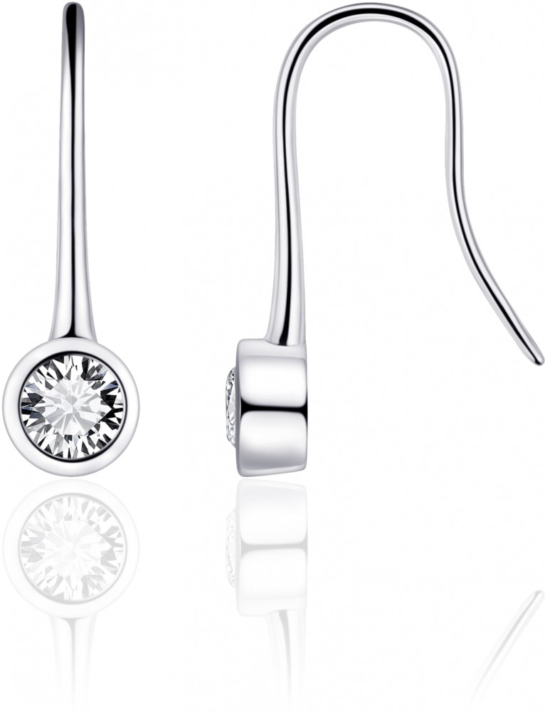 Gisser Jewels - Oorbellen - Oorhaken gezet met Zirkonia in Gladomzetting - Lengte 23mm - 6mm∅ - Gerhodineerd Zilver 925