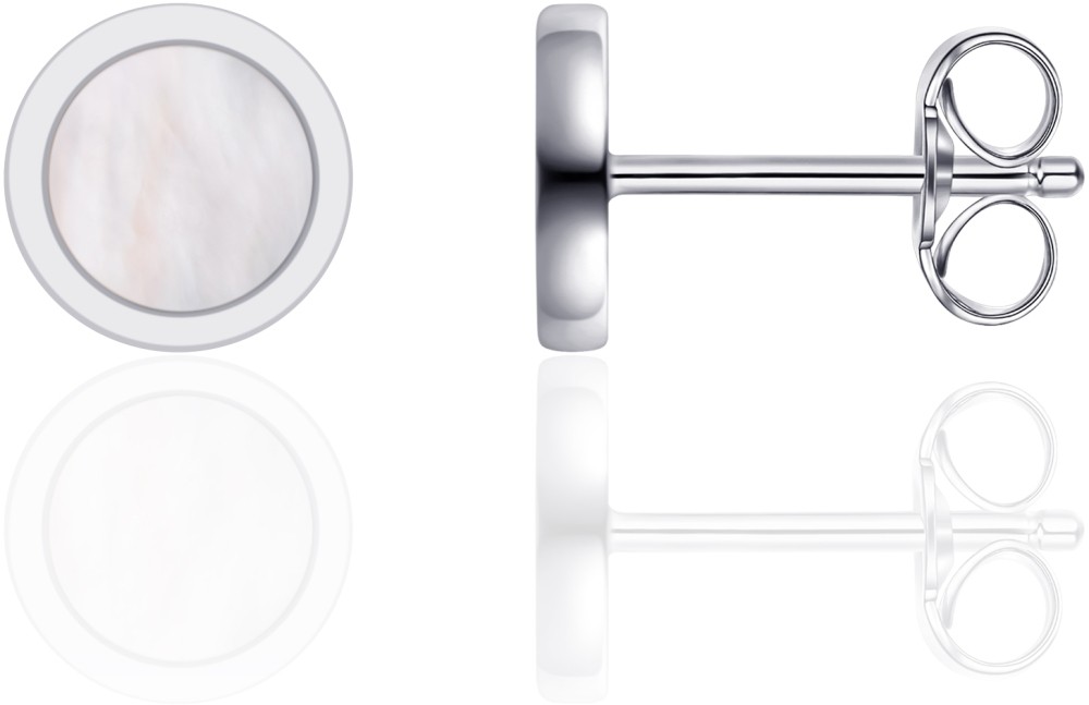Gisser Jewels - Oorbellen - Oorstekers Glad ingelegd met Parelmoer - 8mmØ - Gerhodineerd Zilver 925