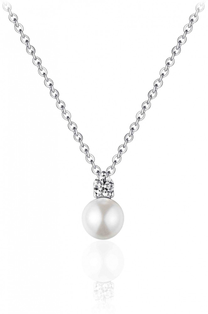 Gisser Jewels - I02N002 - Parel Hanger incl. Ketting - Gezet met Zirkonia - 10mm x 6mm - Lengte 42+5cm - Gerhodineerd Zilver 925