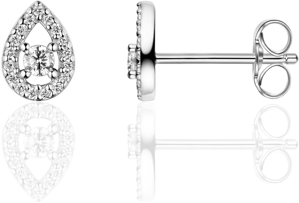 Gisser Jewels - I04E003 - Oorbellen - Oorstekers Blaadjes gezet met Zirkonia - 8mm x 6mm - Gerhodineerd Zilver 925