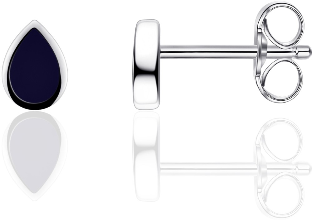 Gisser Jewels - I05E011 - Oorbellen - Oorstekers - Donker Blauw ingelegd - 6mm x 4mm - Gerhodineerd Zilver 925