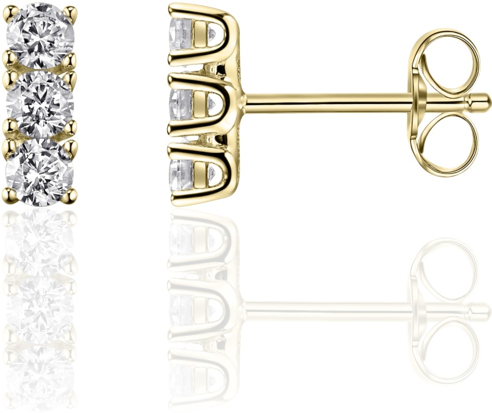 Gisser Jewels - I06E004Y - Oorbellen - Oorstekers gezet met 3x Zirkonia - 9mm x 3mm - Verguld Zilver 925