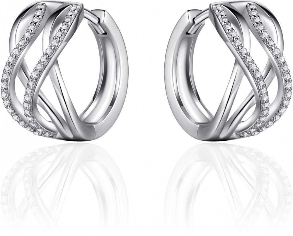 Gisser Jewels - Oorbellen - Oorringen gezet met Zirkonia - 16mmØ x 9mm - Gerhodineerd Zilver 925
