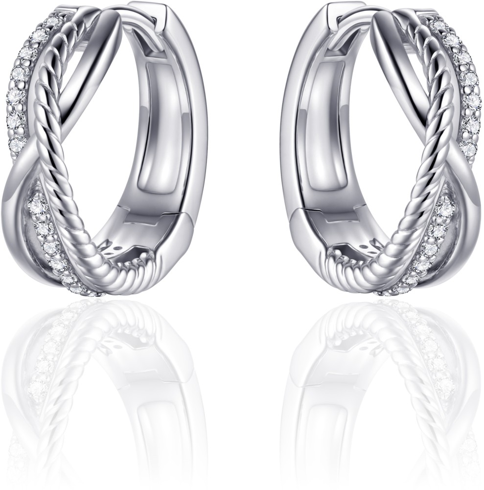 Gisser Jewels - Oorbellen - Oorringen Vlak, Gedraaid en gezet met Zirkonia banen - 18mmØ - 5mm - Gerhodineerd Zilver 925