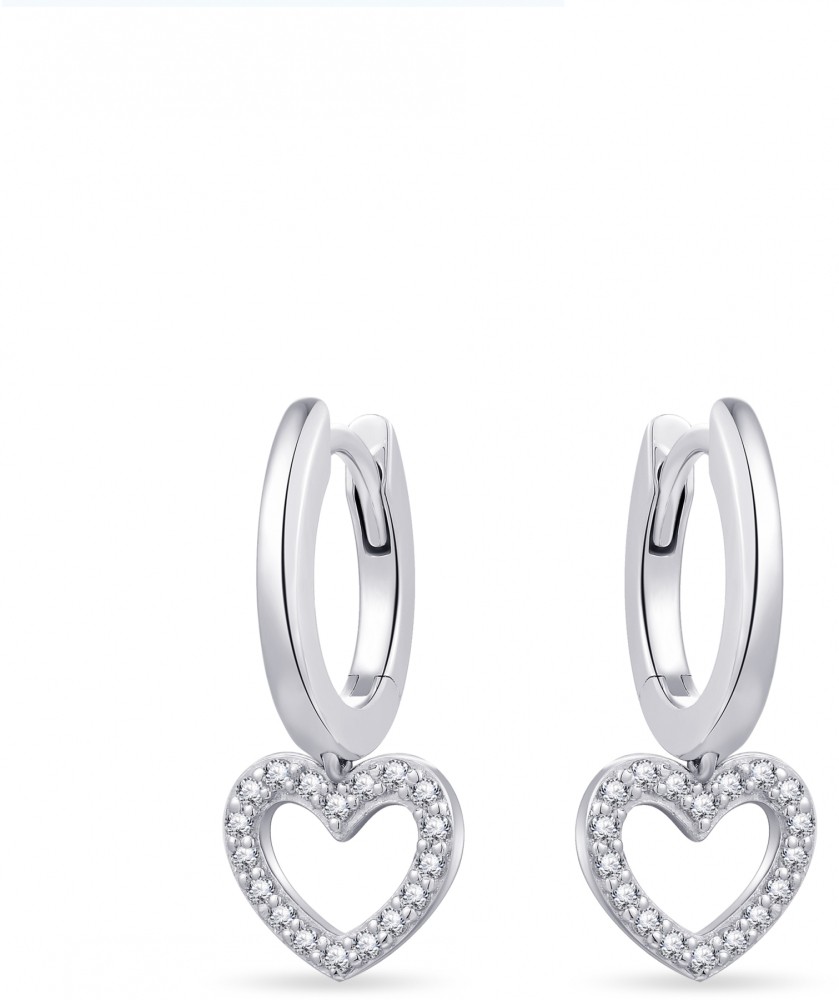 Gisser Jewels - Oorringen - Glad met scharnier en beweegbare open Hart gezet met Zirkonia Stenen - 9mm x 9mm - 13.5mmØ - Gerhodineerd Zilver 925