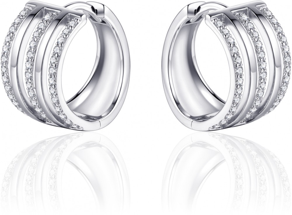Gisser Jewels - Oorbellen - Oorringen Fantasie gezet met Zirkonia - 16mmØ x 10mm - Gerhodineerd Zilver 925