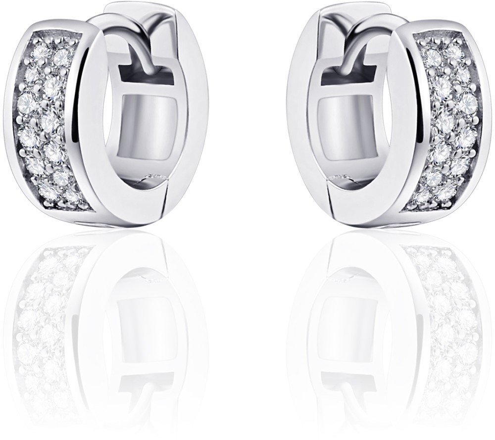Gisser Jewels - Oorbellen - Oorringen - Vlak gezet met Zirkonia met scharnier - 5mm Breed - 12mmØ - Gerhodineerd Zilver 925
