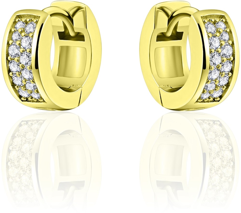 Gisser Jewels - Oorbellen - Oorringen - Vlak gezet met Zirkonia met scharnier - 5mm Breed - 12mmØ - Verguld Zilver 925