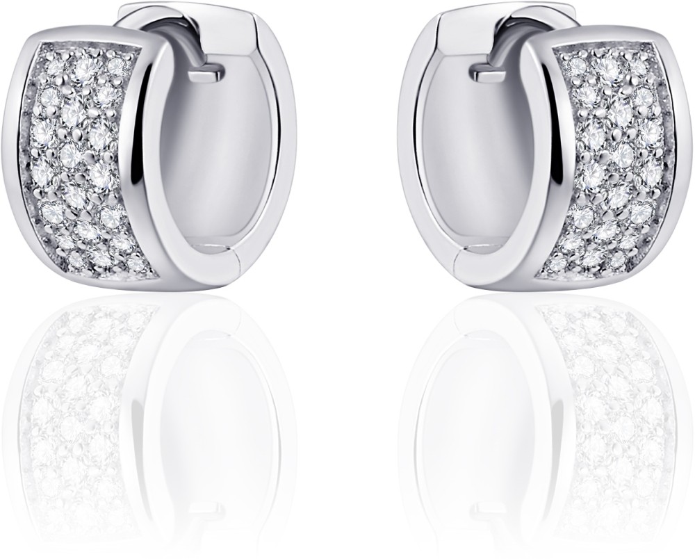 Gisser Jewels - Oorbellen - Oorringen met Scharnier - Vlak gezet met Zirkonia - 7mm Breed - 12mmØ - Gerhodineerd Zilver 925