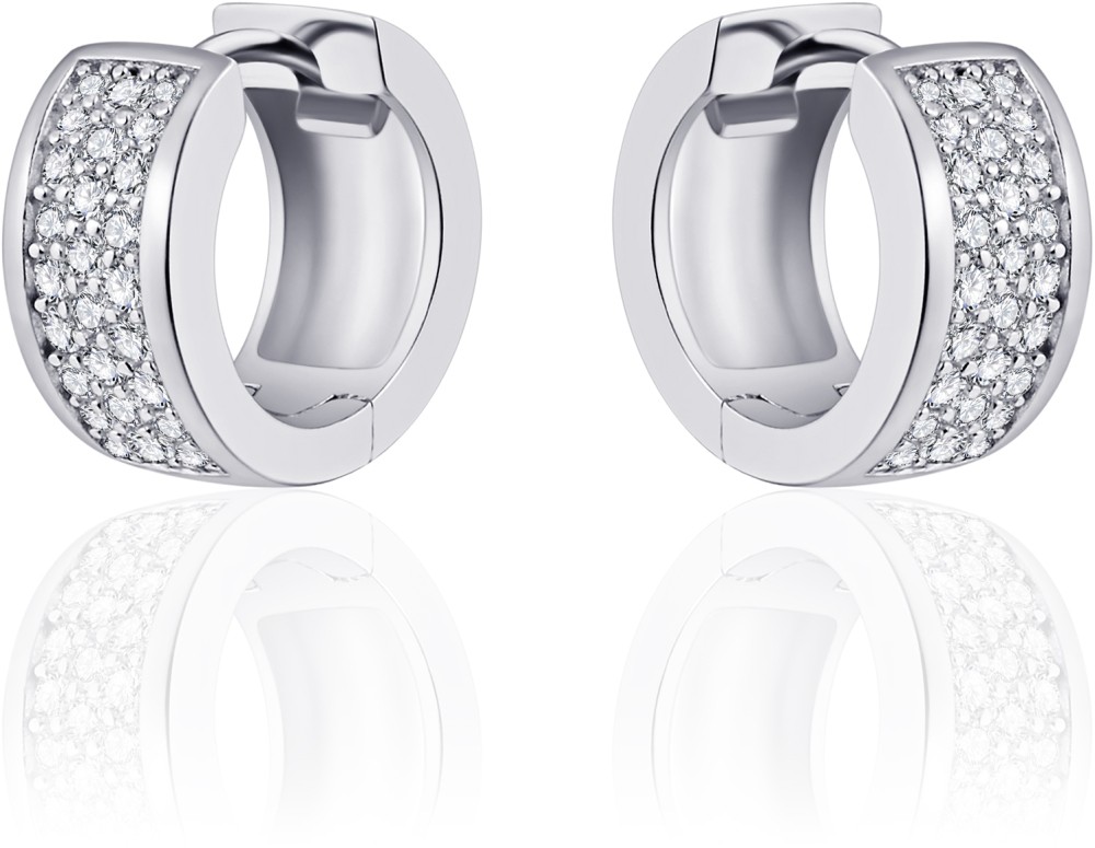 Gisser Jewels - Oorbellen - Oorringen met Scharnier - Vlak gezet met Zirkonia - 7mm Breed - 15mmØ - Gerhodineerd Zilver 925