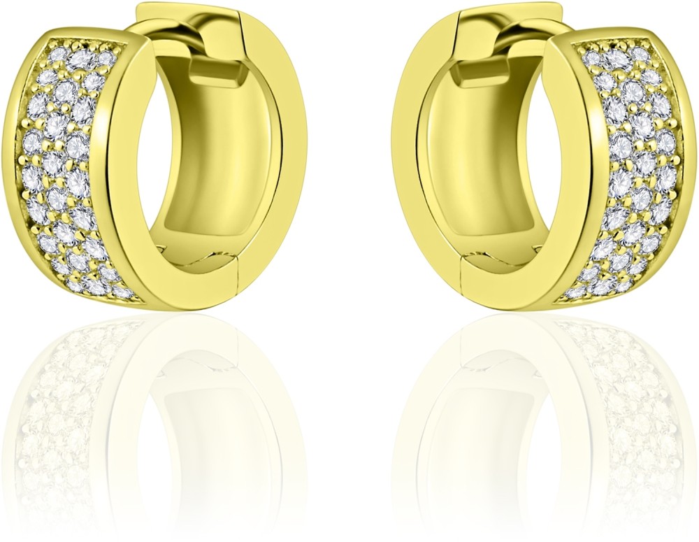 Gisser Jewels - Oorbellen - Oorringen met Scharnier - Vlak gezet met Zirkonia - 7mm Breed - 15mmØ - Verguld Zilver 925