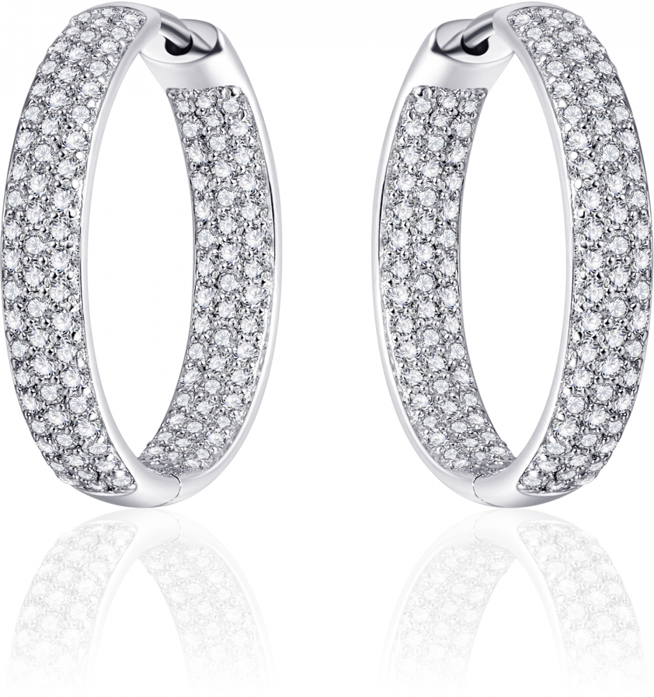 Gisser Jewels - Oorbellen - Oorringen met Scharnier - Licht Gebold gezet met Zirkonia - 4mm Breed - 23mmØ - Gerhodineerd Zilver 925