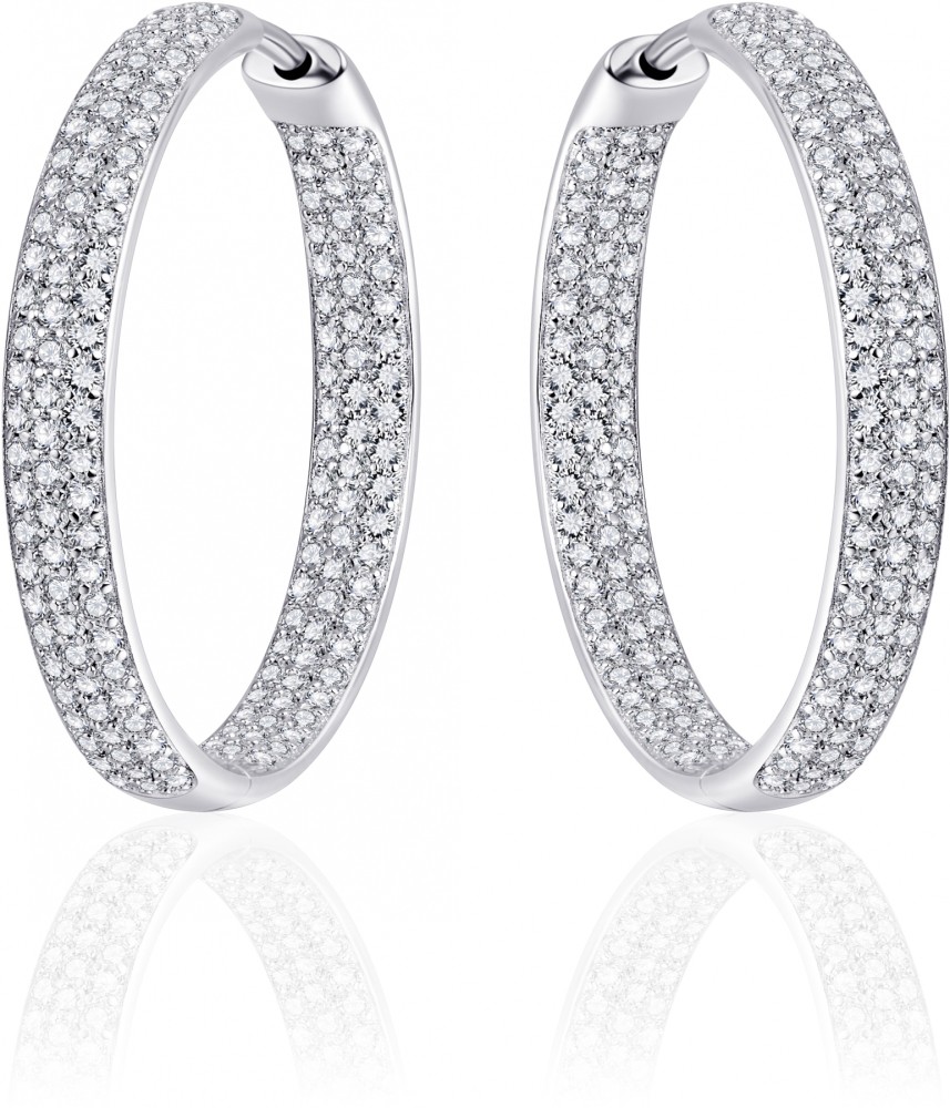 Gisser Jewels - Oorbellen - Oorringen met Scharnier - Licht Gebold gezet met Zirkonia - 4mm Breed - 30mmØ - Gerhodineerd Zilver 925