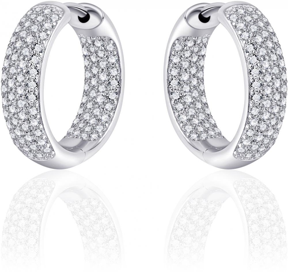 Gisser Jewels - Oorbellen - Oorringen met Scharnier - Licht Gebold gezet met Zirkonia - 5mm Breed - 18mmØ - Gerhodineerd Zilver 925