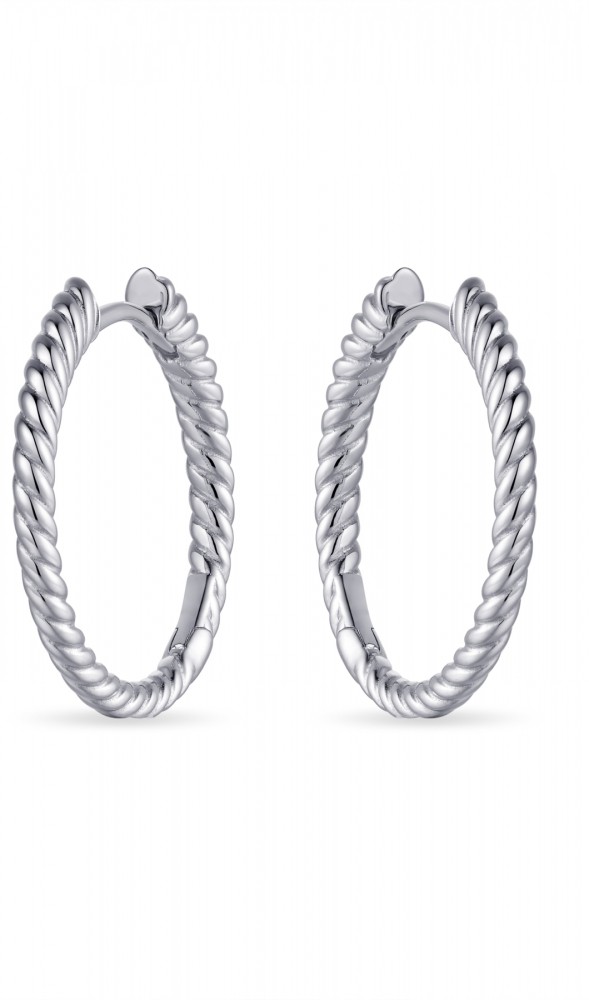 Gisser Jewels - Oorbellen - Oorringen gedraaid met Scharnier - 2mm Breed - 22mmØ - Gerhodineerd Zilver 925