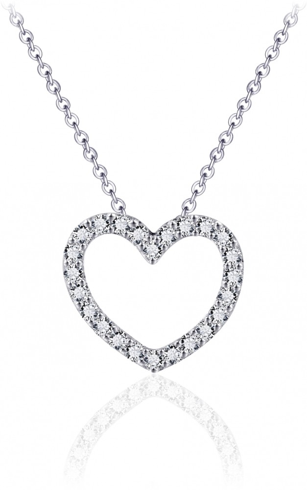 Gisser Jewels - Hanger incl. Collier - Hart gezet met Zirkonia - Maat M 14mm x 14mm - 42+5cm - Zilver 925