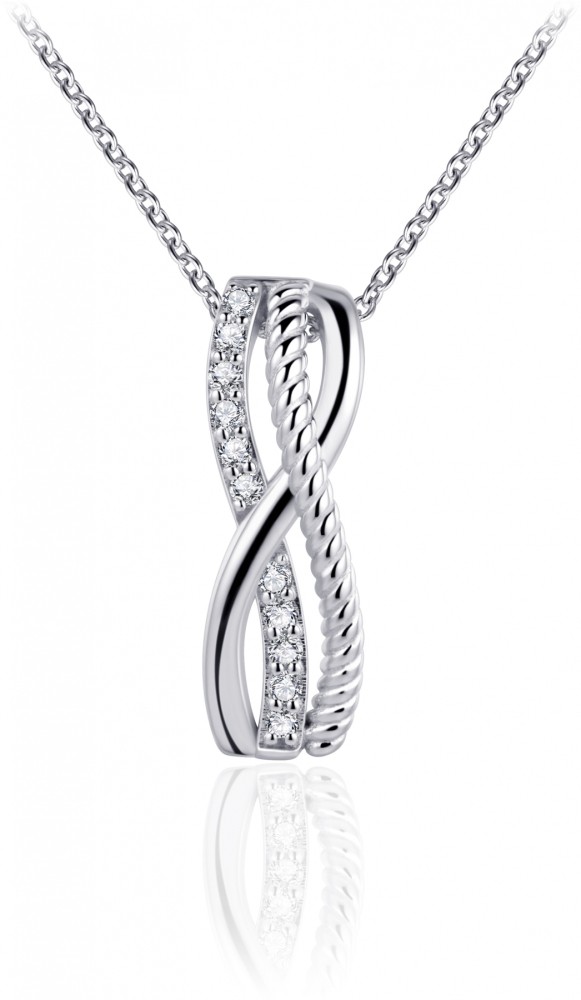 Gisser Jewels - Hanger incl. Ketting - Fantasie Glad Gedraaid en gezet met Zirkonia - 8mm x 23mm - Lengte 42+5cm - Gerhodineerd Zilver 925