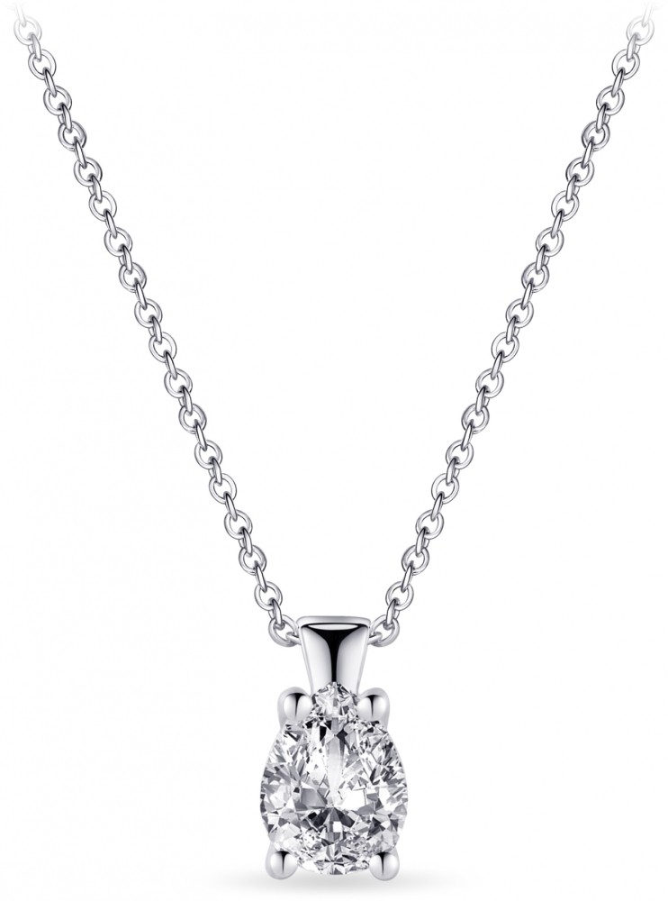 Gisser Jewels - Hanger incl. Collier - Solitaire gezet met een Peer geslepen Zirkonia Steen - 8mm x 6mm - Lengte 42+5cm - Gerhodineerd Zilver 925