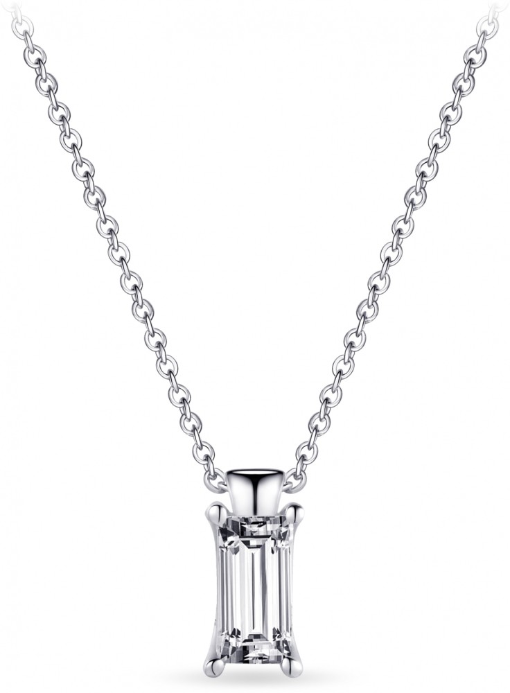Gisser Jewels - Hanger incl. Collier - Solitaire gezet met een Baquette geslepen Zirkonia Steen - 9mm x 5mm - Lengte 42+5cm - Gerhodineerd Zilver 925