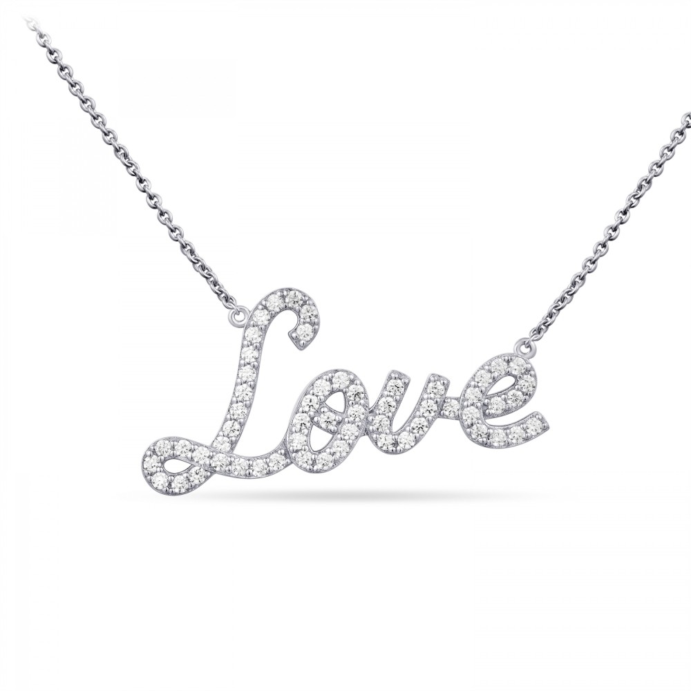 Gisser Jewels - Hanger incl. Collier - 90s Love gezet met Zirkonia Stenen - 15mm x 35mm - Lengte 42+5cm - Gerhodineerd Zilver 925