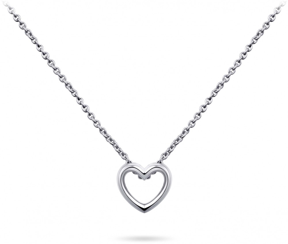 Gisser Jewels - Hanger incl. Collier - Hart open glad gepolijst - 8mm x 8mm - Lengte 42+5cm - Gerhodineerd Zilver 925