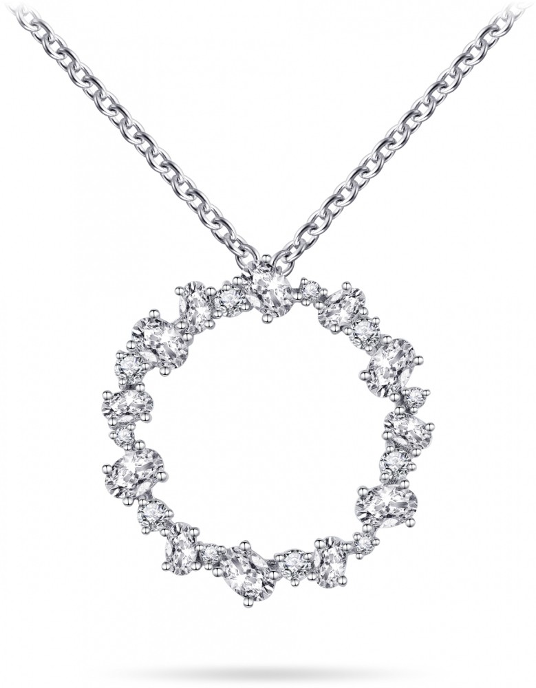Gisser Jewels - Hanger incl. Collier - Gezet met Ovale en Ronde Zirkonia Stenen - 36mm Breed - Lengte 42+5cm - Gerhodineerd Zilver 925