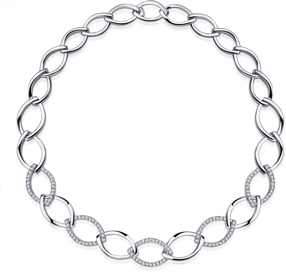 Gisser Jewels - Ketting - Choker Open Fantasieschakel gezet met Zirkonia - 15mm Breed - Lengte 43cm - Gerhodineerd Zilver 925