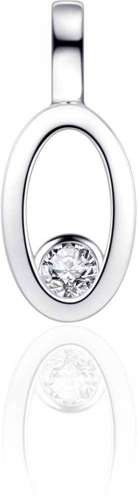 Gisser Jewels - Hanger excl. Collier - Ovaal gezet met Zirkonia in een Gladomzetting - 20mm x 9mm - Gerhodineerd Zilver 925