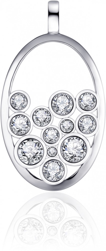 Gisser Jewels - Hanger excl. Collier - Ovaal gezet met 12x Zirkonia in Gladzetting - 36mm x 20mm - Gerhodineerd Zilver 925