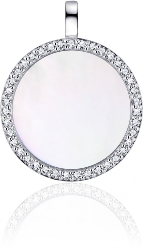 Gisser Jewels - Hanger Rond excl. Collier - Gezet met Zirkonia en Parelmoer ingelegd - 25mmØ - Gerhondineerd Zilver 925