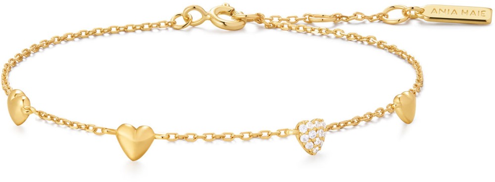 Gold Pavé Heart Station Bracelet S