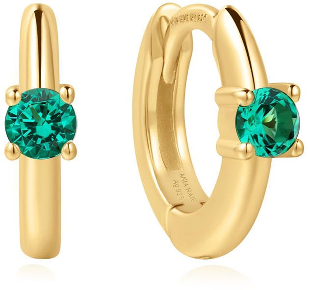 Gold Green Huggie Hoop Earrings E