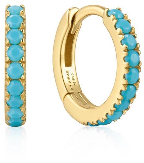 Gold AquaBlue Row Hug. Hoop Ear. E