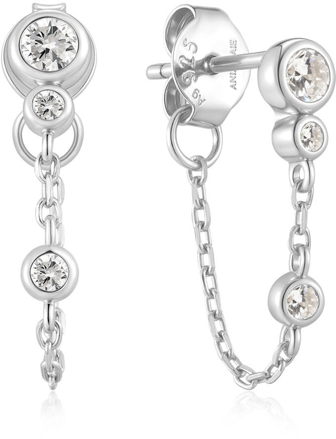 Silver Drop Chain Stud Earrings E