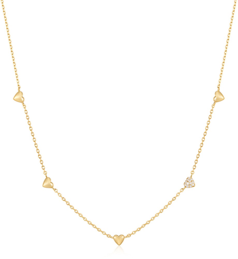 Gold Pavé Heart Station Necklace S