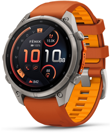 Garmin Fenix 9 Pro Connected - 47 mm AMOLED InReach Titanium Smartwatch met autumn orange/spark orange band 010-04336-01