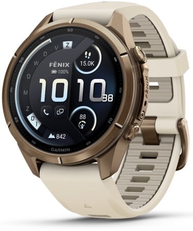 Garmin Fenix 9 Pro Connected - 43 mm AMOLED InReach Autumn Gold Titanium Smartwatch met Cream/French Gray band 010-04335-21