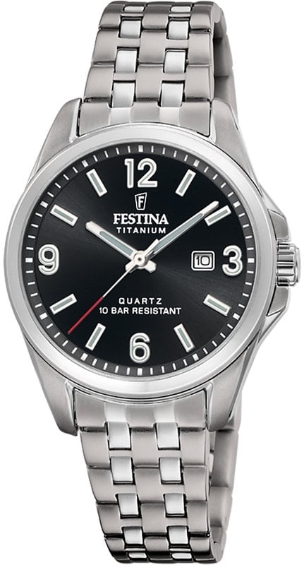 Festina F20697/3 Titanium Dames Horloge Zwarte Wijzerplaat Grijs Titanium