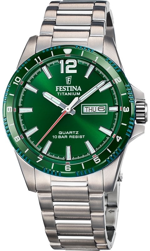Festina F20698/3 Titanium Heren Horloge Groene Wijzerplaat Grijs Titanium