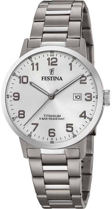 Festina F20435/1 Titanium Heren Horloge Zilveren Wijzerplaat Grijs Staal