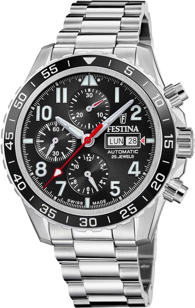 Festina Swiss Made F20055/4 Automatic Heren Chronograaf Zwarte Wijzerplaat