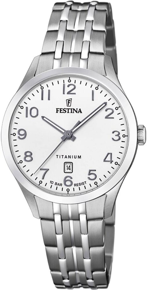 Festina F20468/1 Titanium Dames Horloge Witte Wijzerplaat Grijs Staal